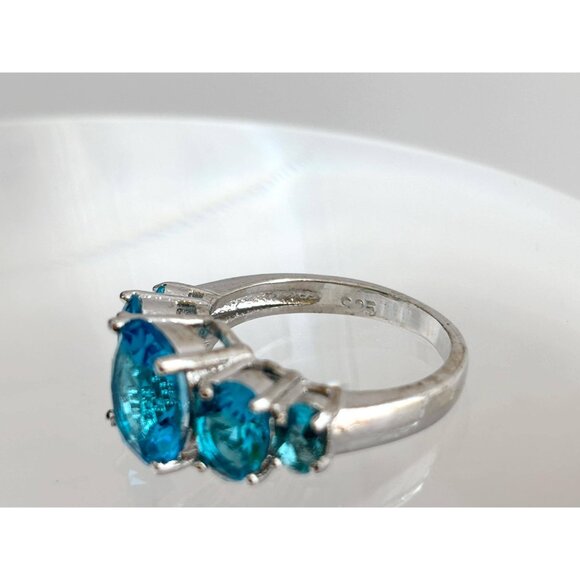 Blue Topaz Semi-Precious Gemstone 925 Sterling Silver Vintage Ring - sz 6 - Picture 5 of 11